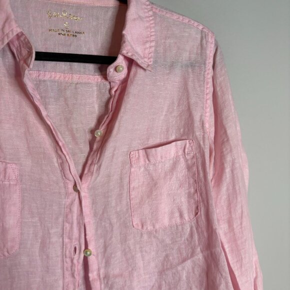 Lilly Pulitzer Sea View 100% Linen Button Down Shirt in Urchin Pink - Picture 3 of 6